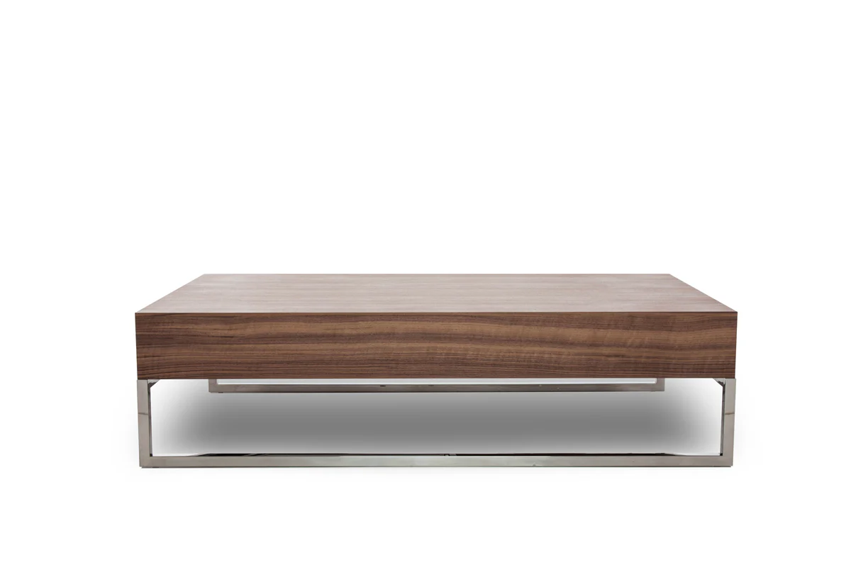 13' Walnut Veneer Steel and Glass Coffee Table By Homeroots - Image 5