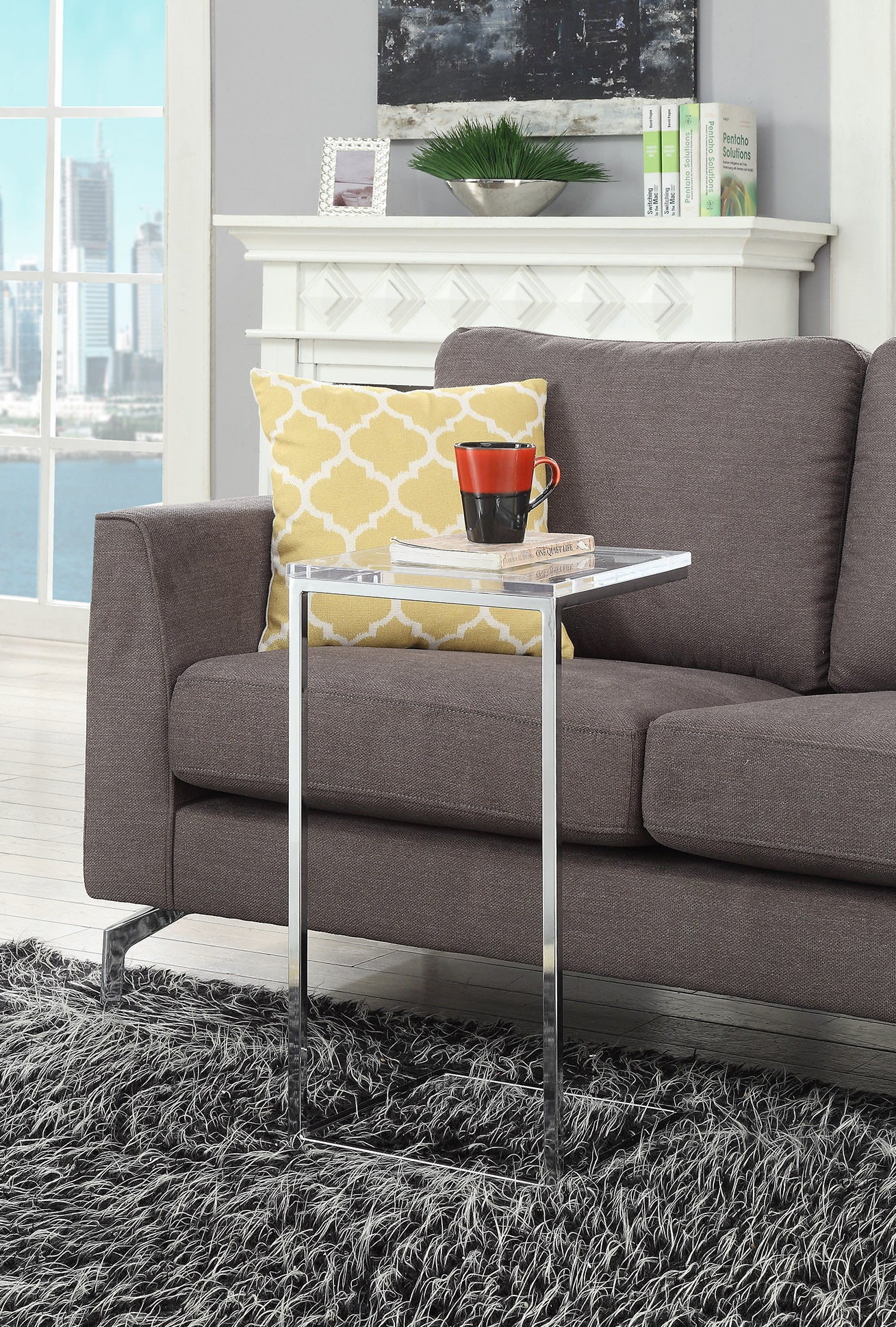 13' X 13' X 26' Clear Acrylic Chrome Metal Side Table By Homeroots - Image 2