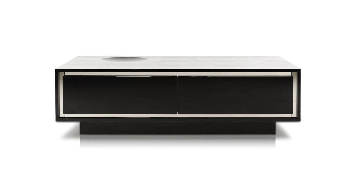 14.5" Black Crocodile Lacquer Coffee Table with 2 Drawers By Homeroots - Image 2