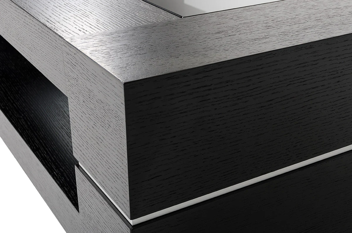 14' Black Oak Veneer and Glass Coffee Table By Homeroots - Image 2