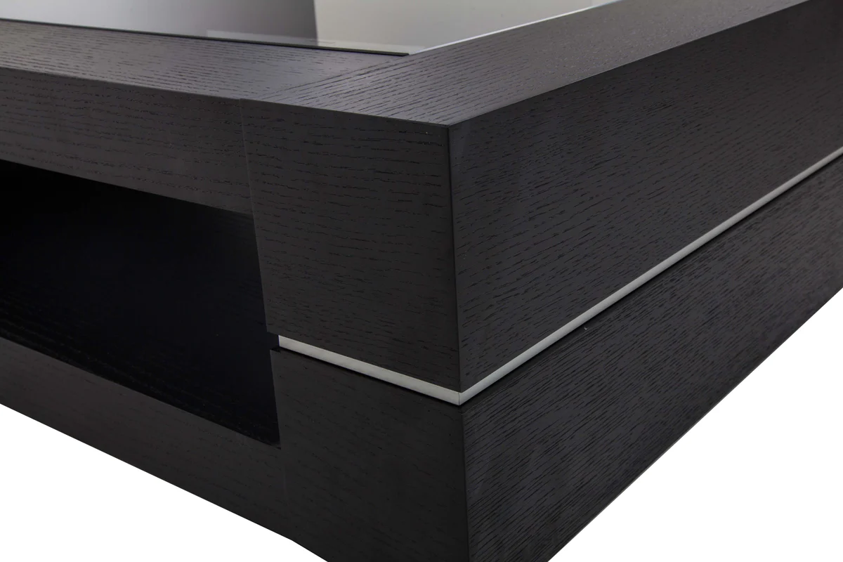 14' Black Oak Veneer and Glass Coffee Table By Homeroots - Image 5