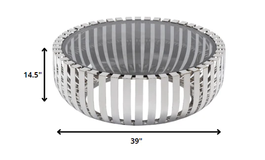 14' Glass and Stainless Steel Round Coffee Table By Homeroots - Image 2