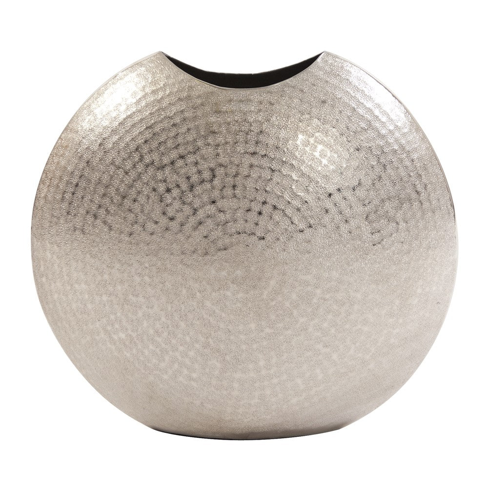 14" Hammered Silver Disc Shape Decorative Vase By Homeroots - Image 2
