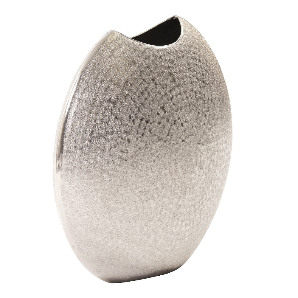 14" Hammered Silver Disc Shape Decorative Vase By Homeroots - Image 3