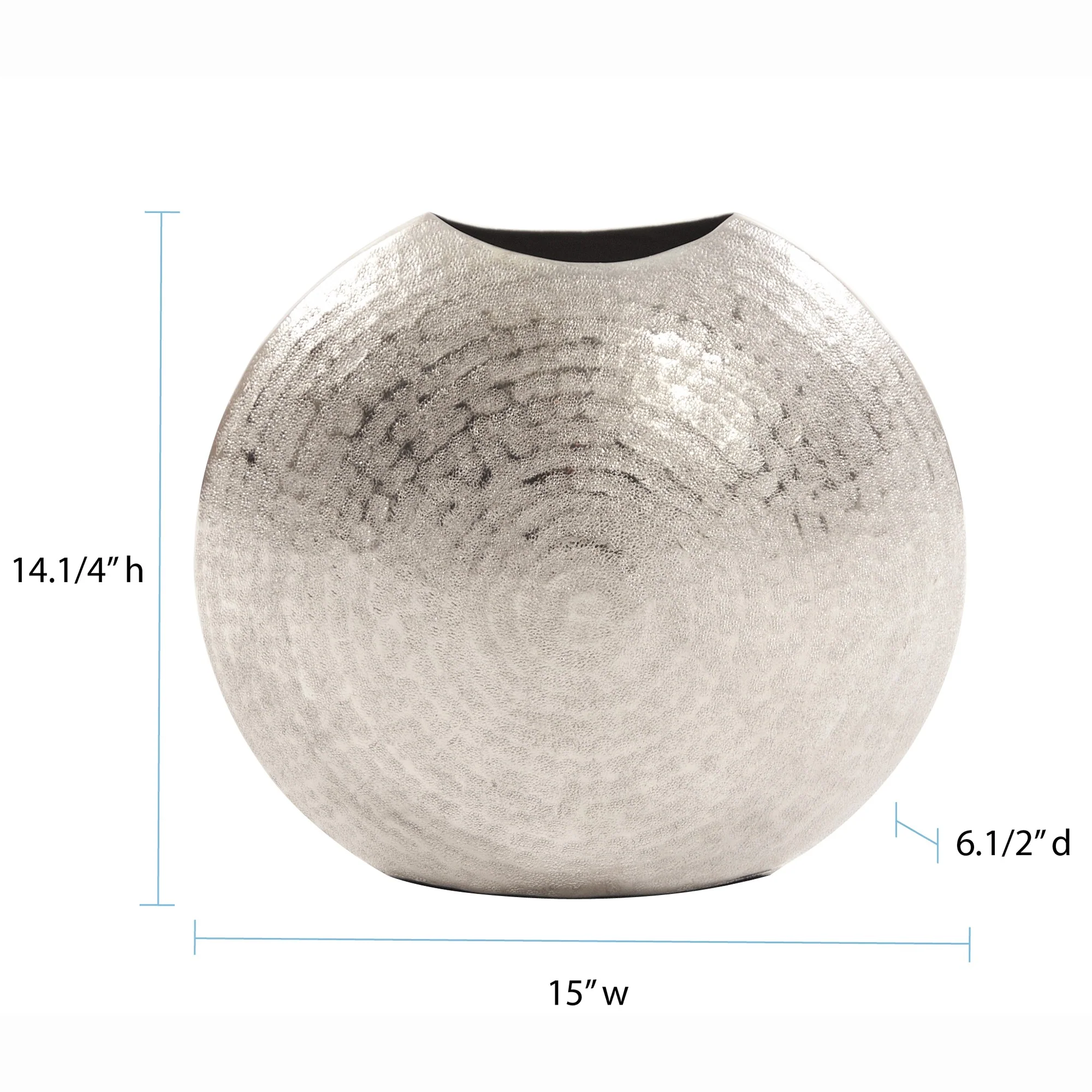 14" Hammered Silver Disc Shape Decorative Vase By Homeroots - Image 5