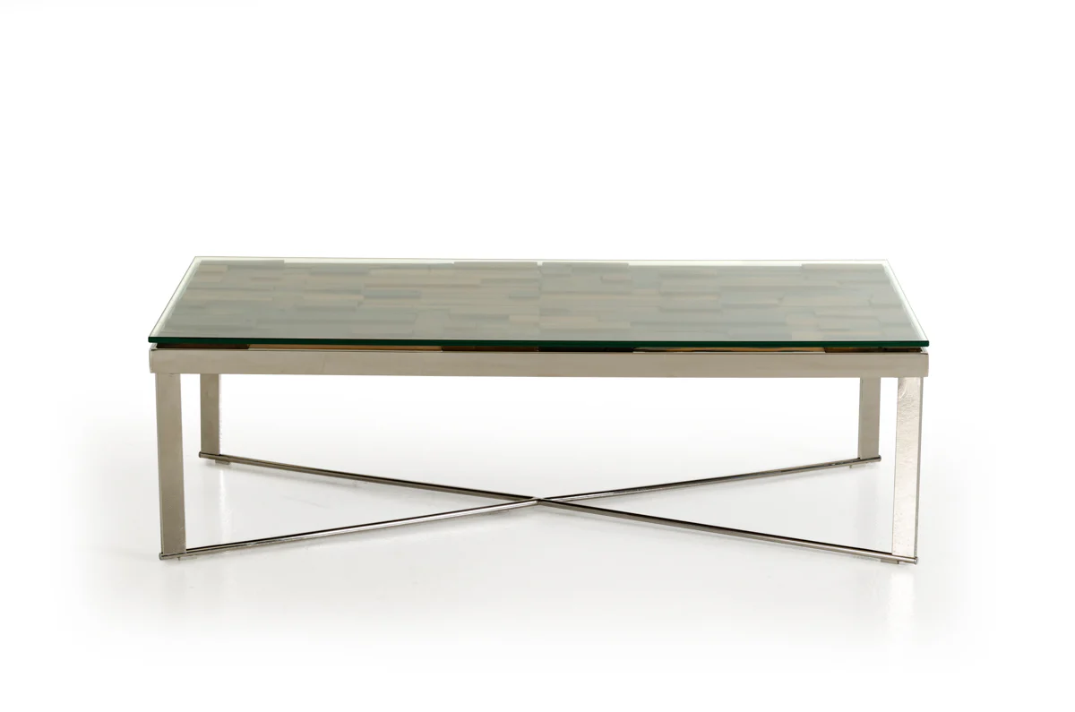 14' Mosaic Wood Glass and Steel Coffee Table By Homeroots - Image 2