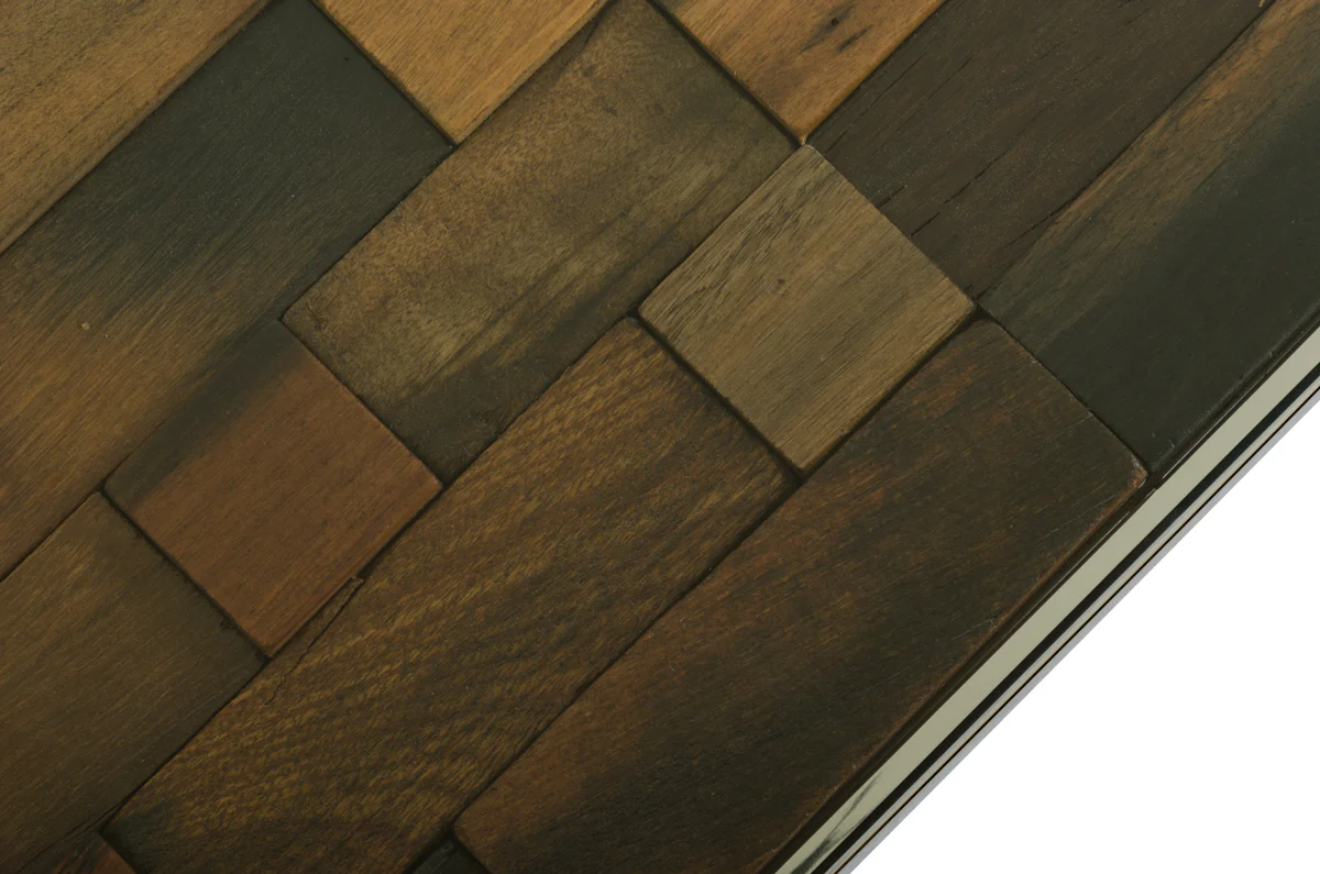 14' Mosaic Wood Glass and Steel Coffee Table By Homeroots - Image 4