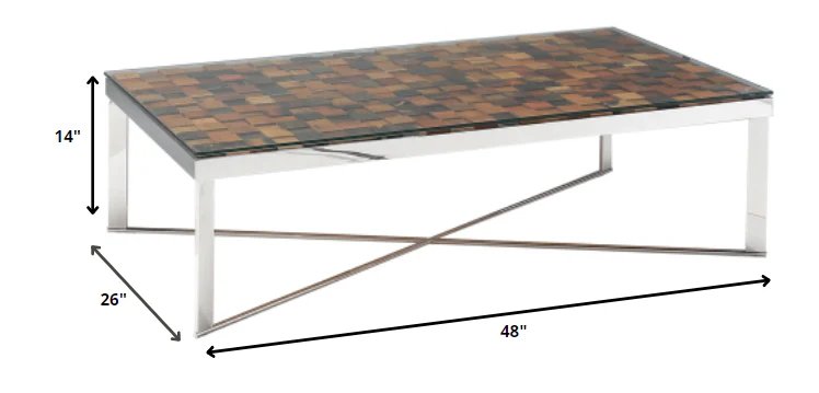 14' Mosaic Wood Steel and Glass Coffee Table By Homeroots - Image 2