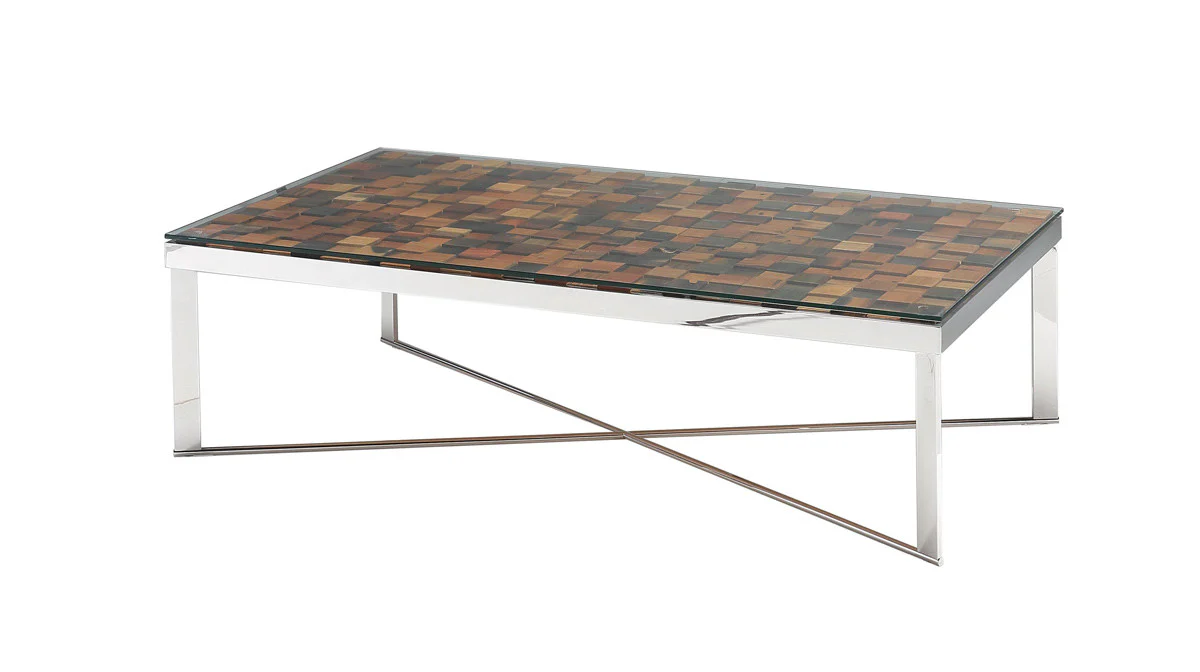 14' Mosaic Wood Steel and Glass Coffee Table By Homeroots - Image 3