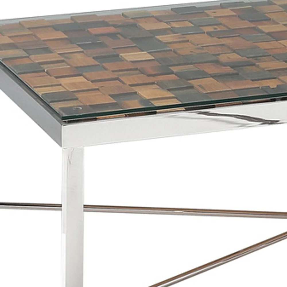 14' Mosaic Wood Steel and Glass Coffee Table By Homeroots - Image 5