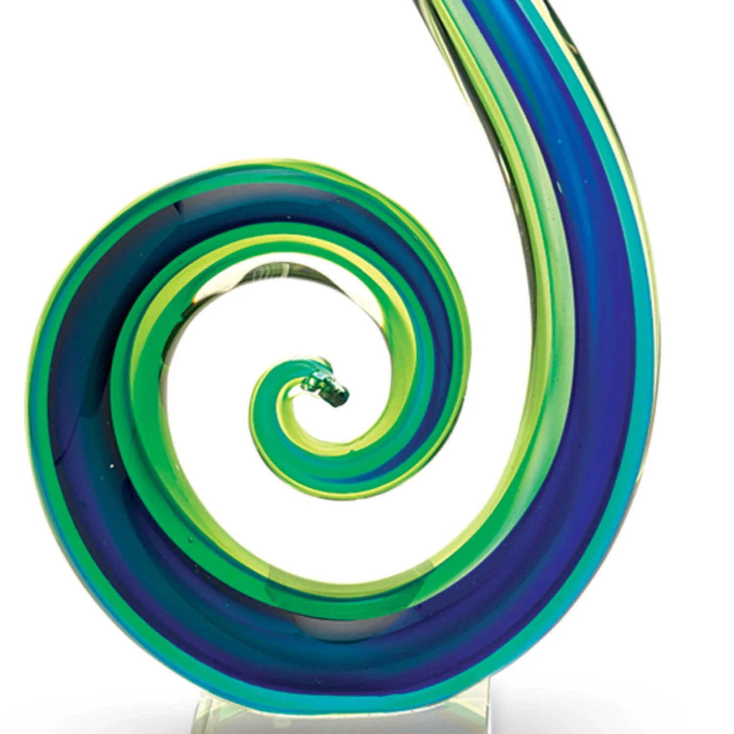 14 Mouth Blown Art Glass Blue and Green Centerpiece on Base By Homeroots - Image 2