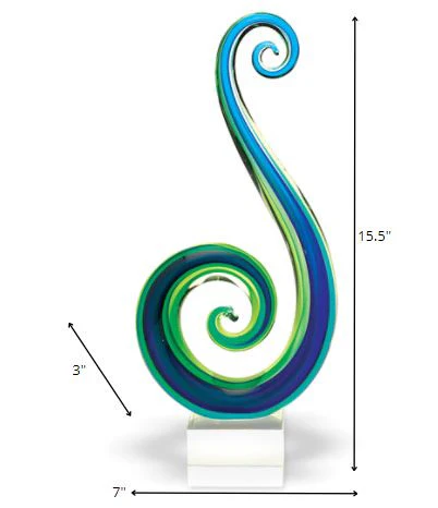14 Mouth Blown Art Glass Blue and Green Centerpiece on Base By Homeroots - Image 4