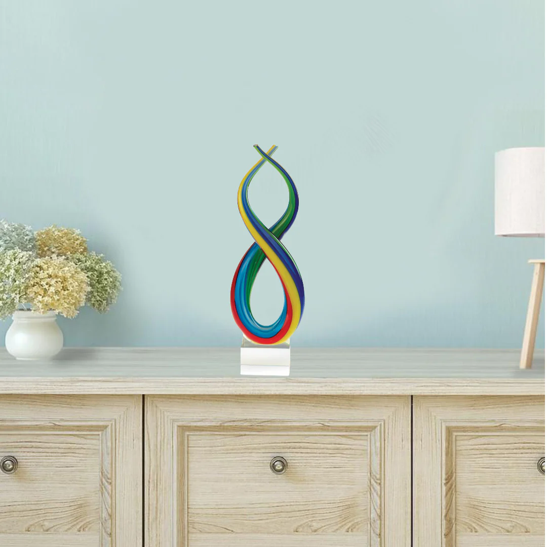 14 Mouth Blown Art Glass Rainbow Centerpiece on Base By Homeroots - Image 3