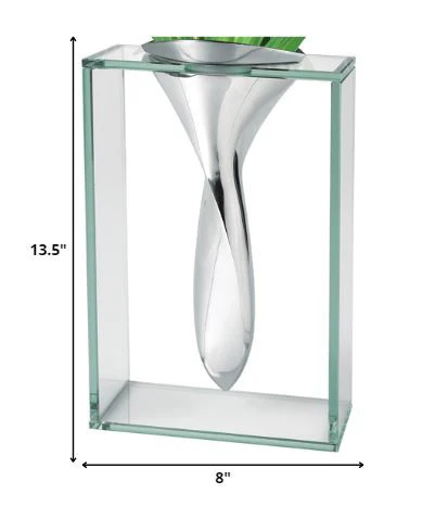 14 Mouth Blown Crystal Non Tarnish Aluminum and Glass Vase By Homeroots - Image 2
