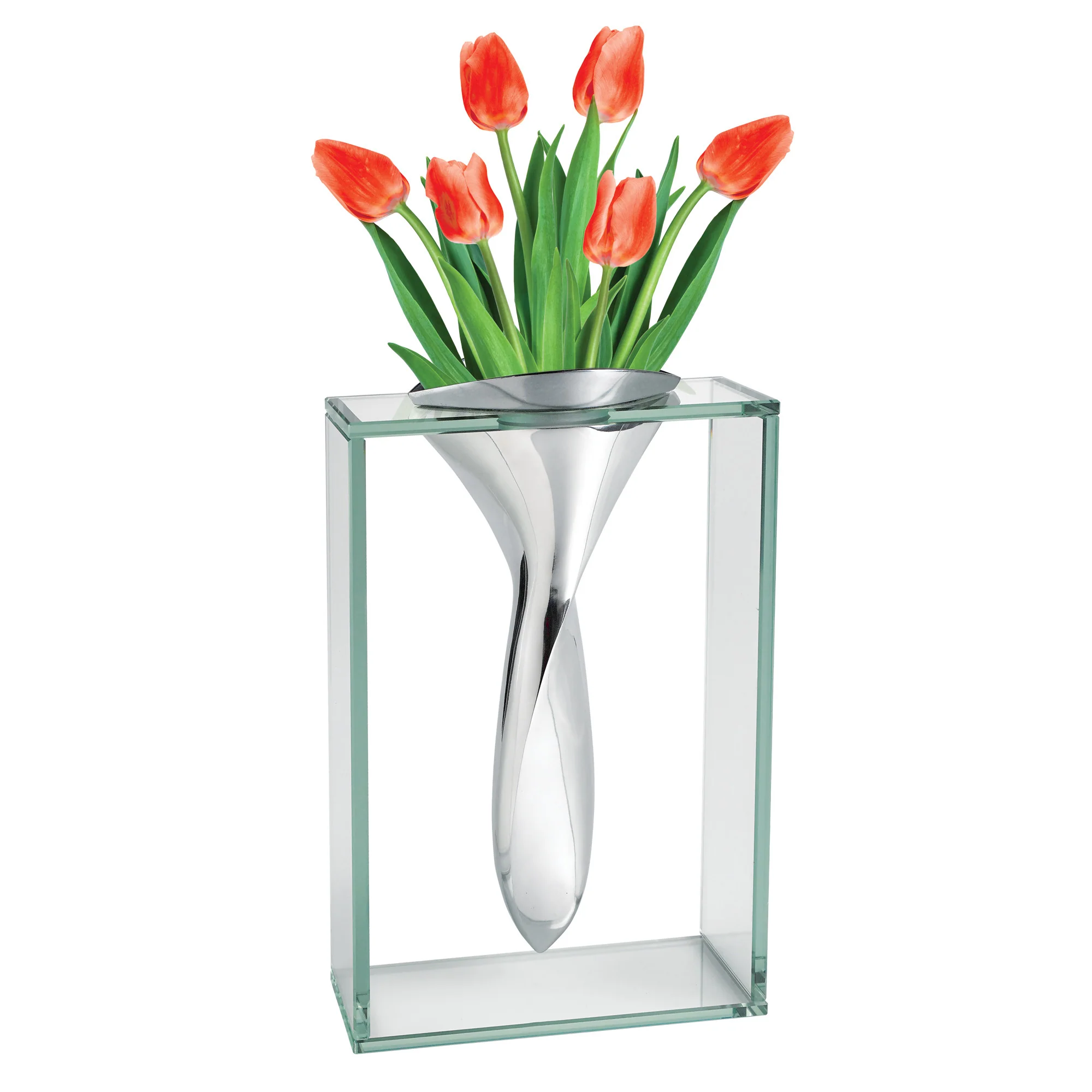 14 Mouth Blown Crystal Non Tarnish Aluminum and Glass Vase By Homeroots - Image 3