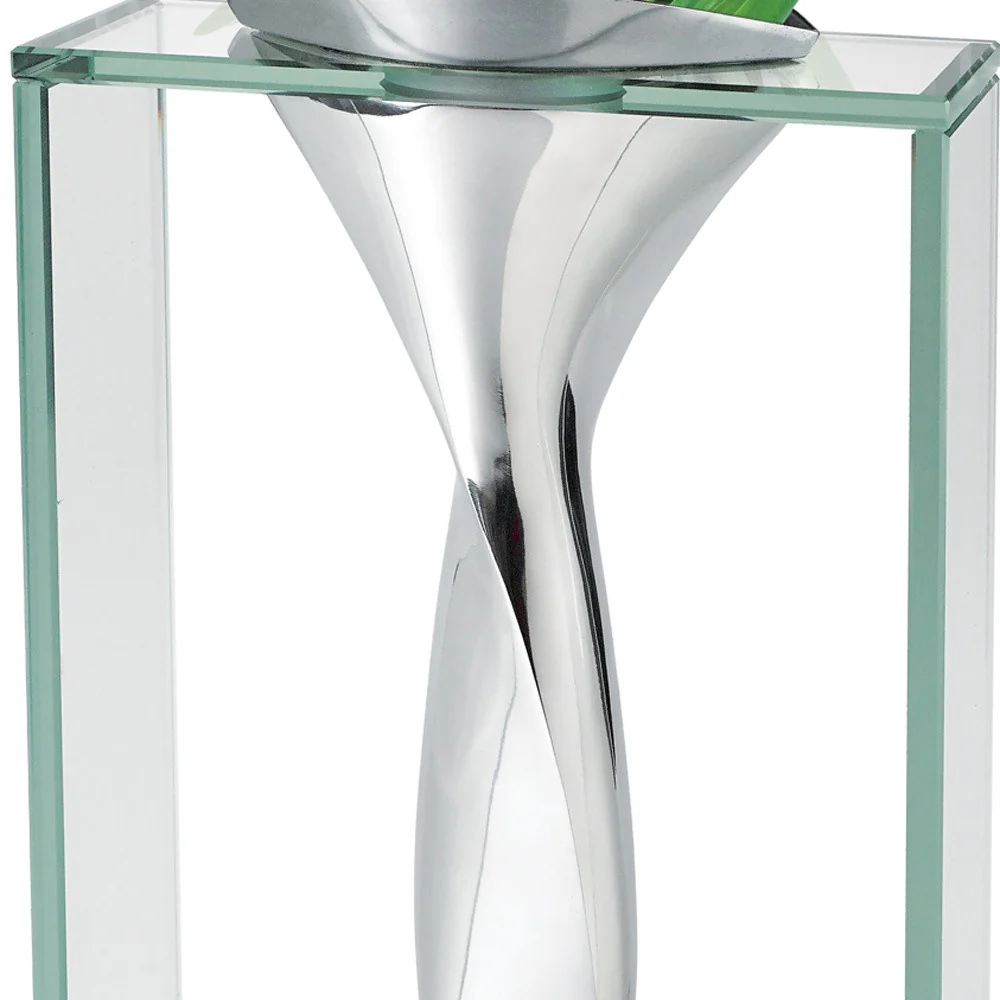 14 Mouth Blown Crystal Non Tarnish Aluminum and Glass Vase By Homeroots - Image 4
