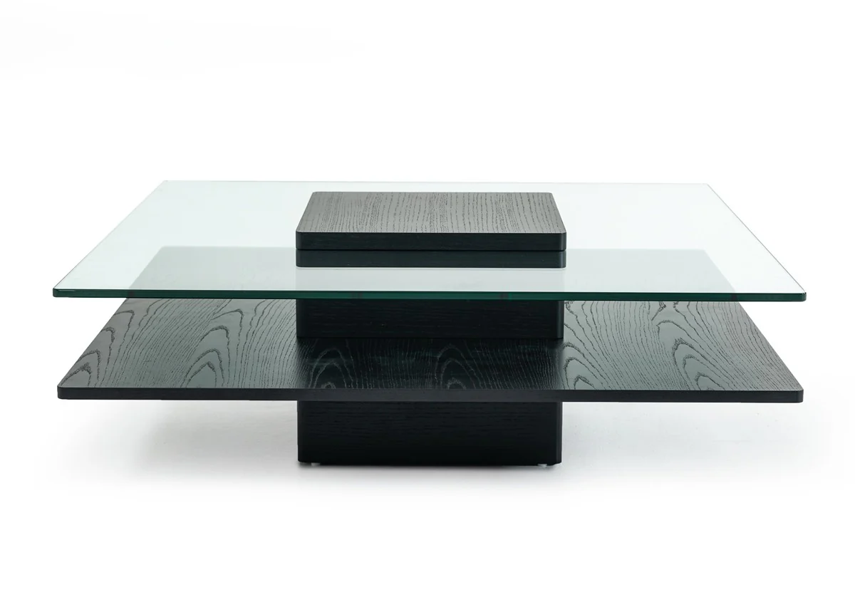 14' Oak MDF Glass and Veneer Coffee Table By Homeroots - Image 2