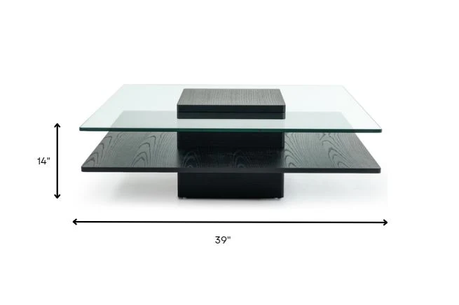 14' Oak MDF Glass and Veneer Coffee Table By Homeroots - Image 5