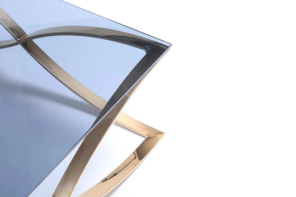 14' Smoked Glass and Rosegold Stainless Steel Coffee Table By Homeroots - Image 3