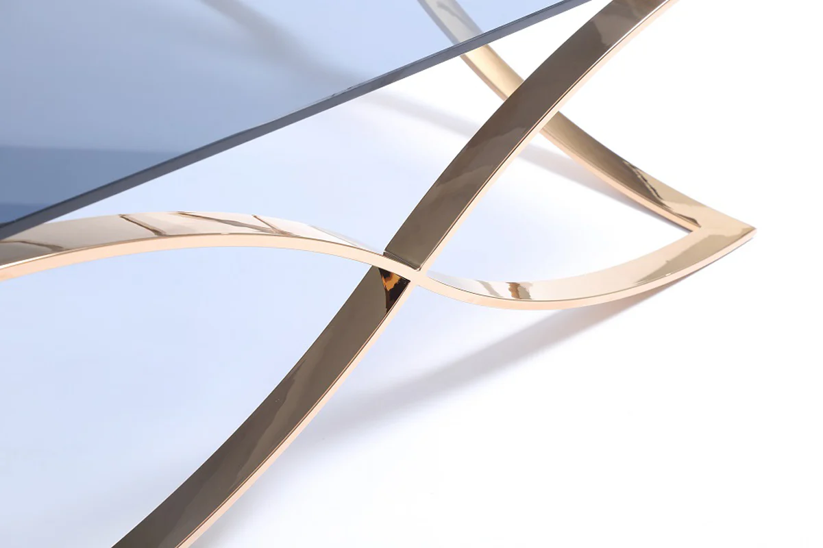 14' Smoked Glass and Rosegold Stainless Steel Coffee Table By Homeroots - Image 4