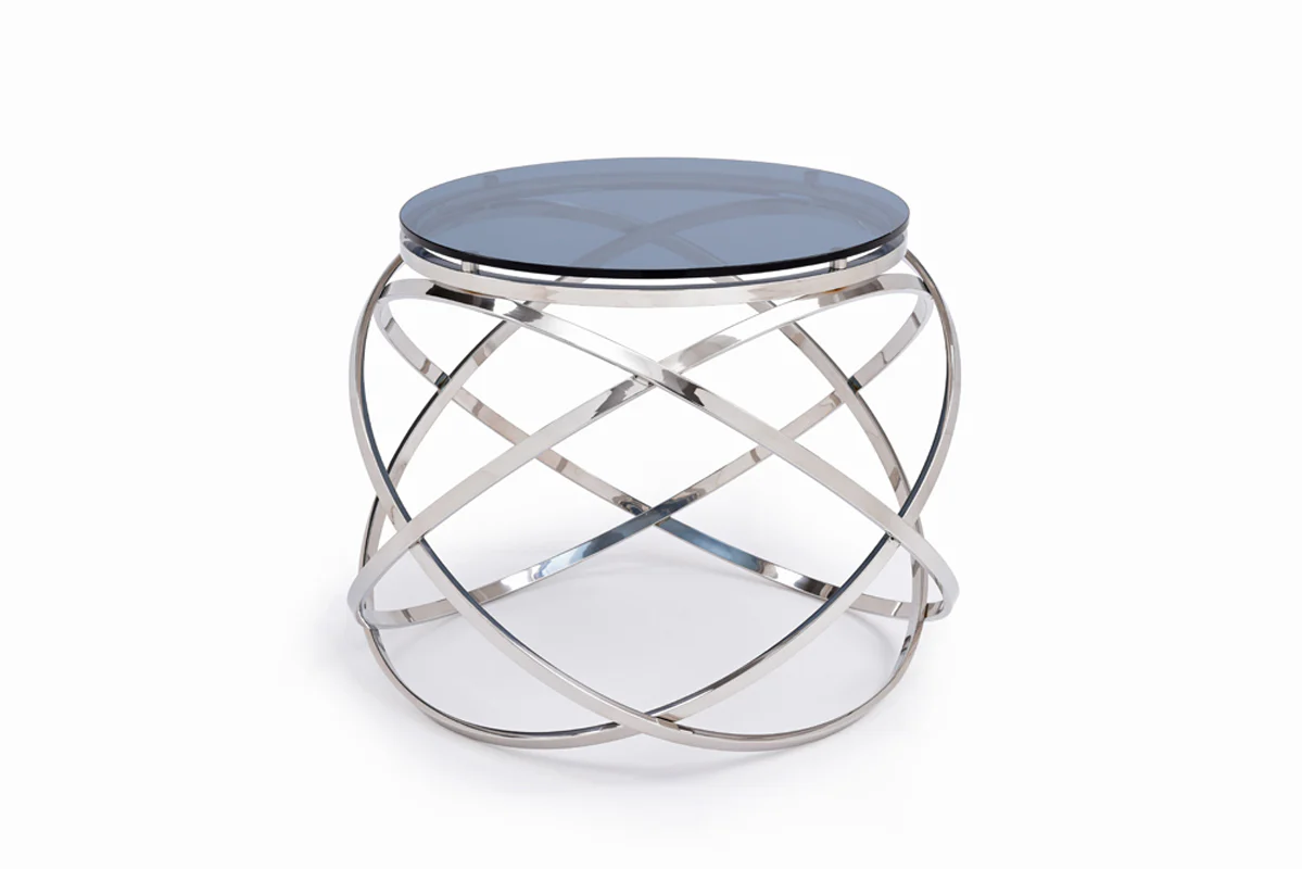 14' Smoked Glass and Stainless Steel End Table By Homeroots - Image 3