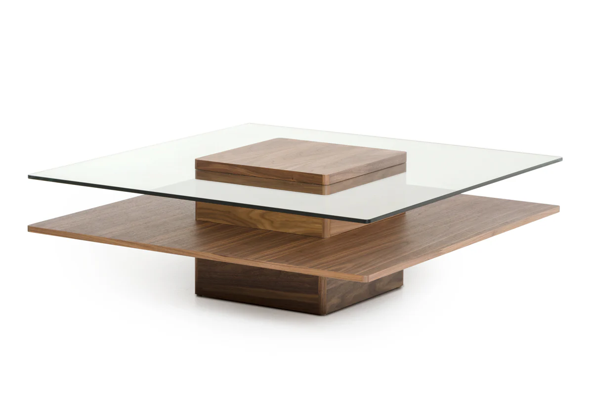 14' Walnut Veneer and Glass Coffee Table By Homeroots - Image 2