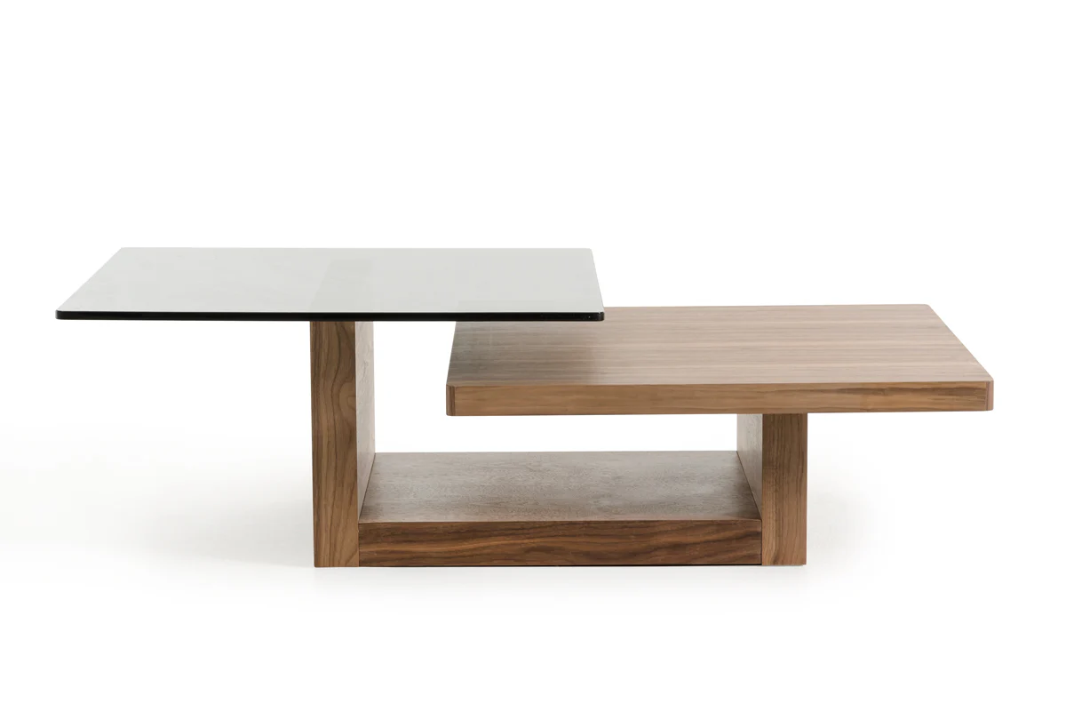 14' Walnut Veneer and Smoked Glass Coffee Table By Homeroots - Image 2