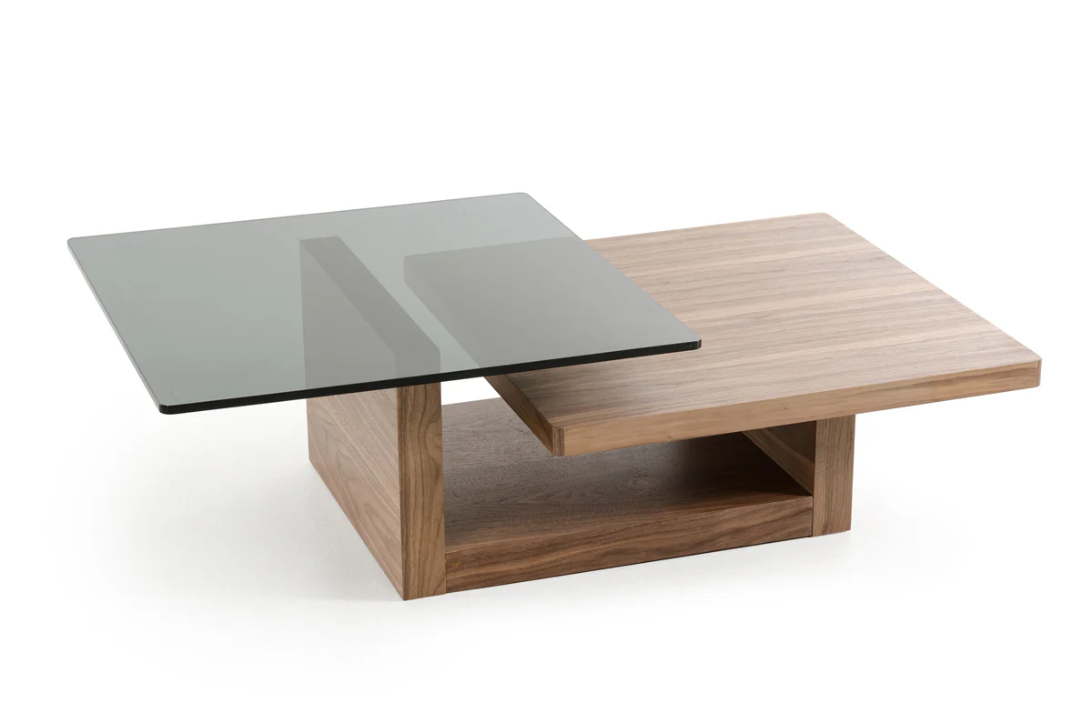 14' Walnut Veneer and Smoked Glass Coffee Table By Homeroots - Image 3