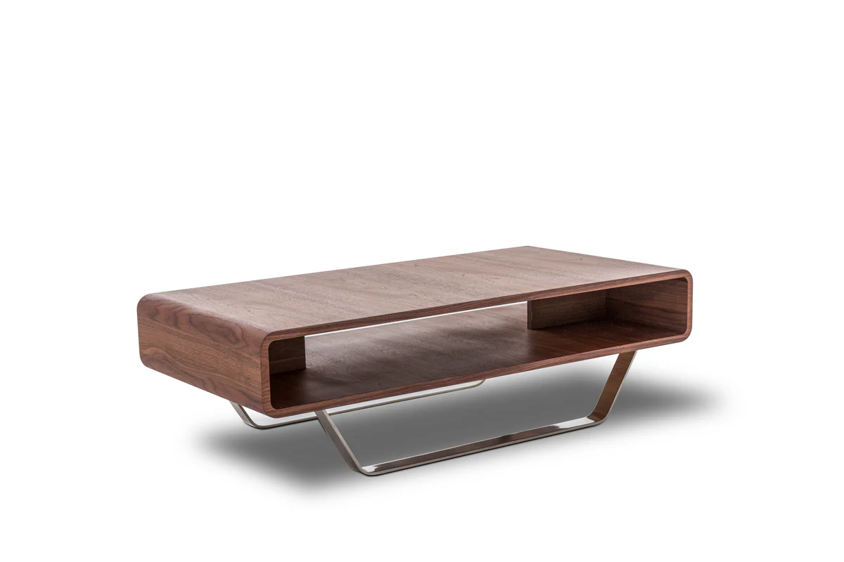 14' Walnut Veneer and Steel Coffee Table By Homeroots - Image 2