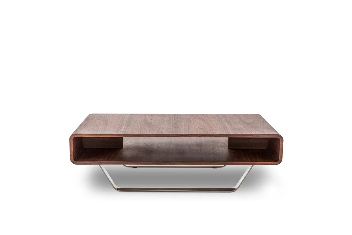 14' Walnut Veneer and Steel Coffee Table By Homeroots - Image 3