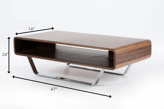 14' Walnut Veneer and Steel Coffee Table By Homeroots - Image 6