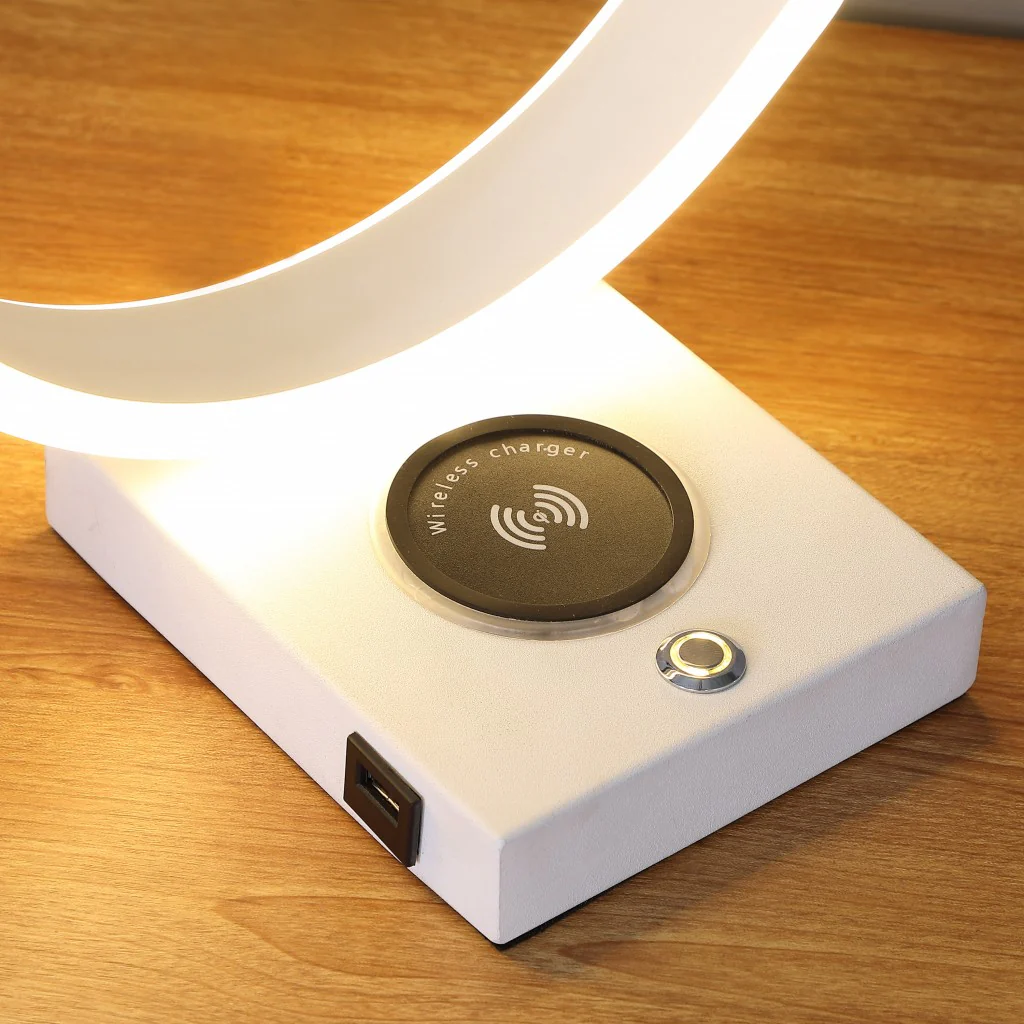14" White Metal LED with USB Wireless Charger Table Lamp By Homeroots - Image 5