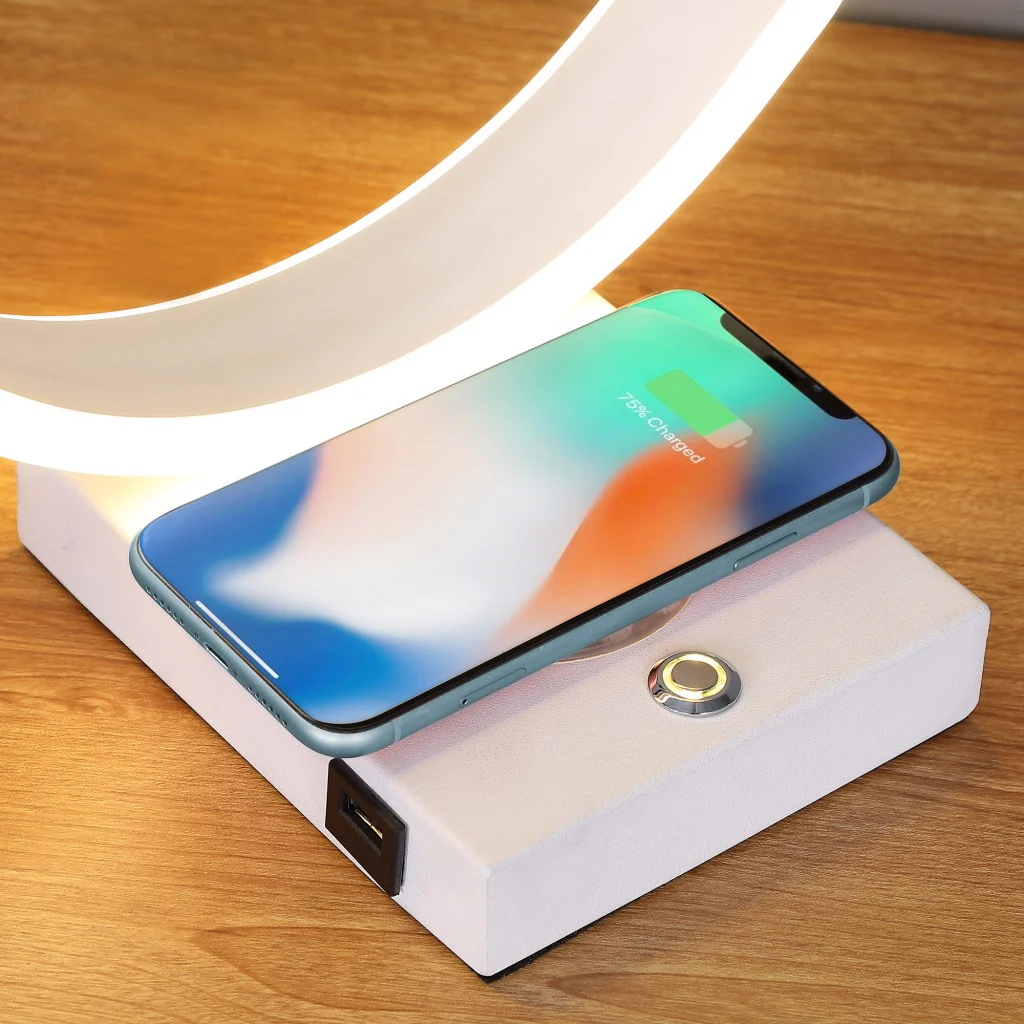 14" White Metal LED with USB Wireless Charger Table Lamp By Homeroots - Image 6