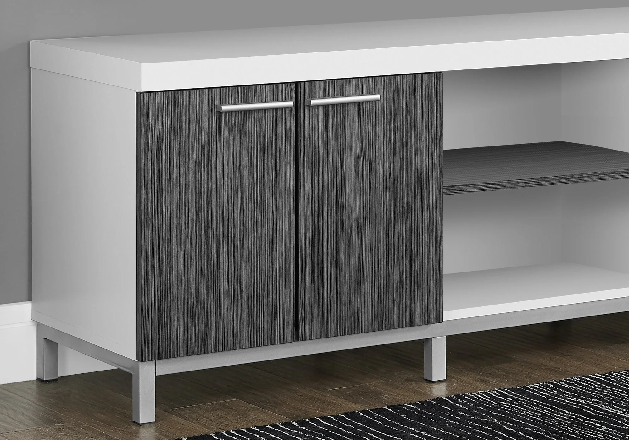 15.5" X 60" X 21.25" White Grey Silver Particle Board Hollow Core Metal TV Stand By Homeroots - Image 2