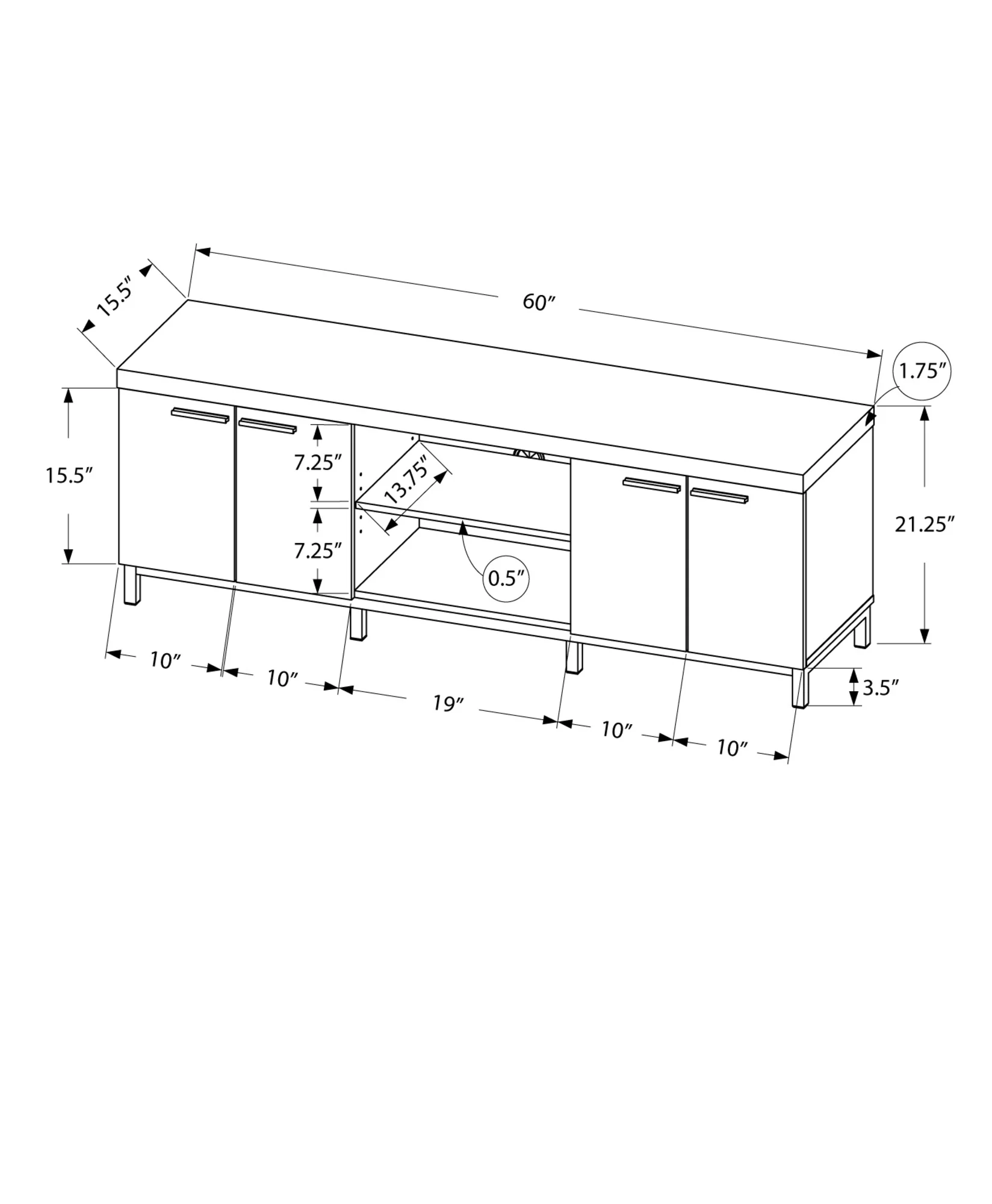 15.5" X 60" X 21.25" White Grey Silver Particle Board Hollow Core Metal TV Stand By Homeroots - Image 3
