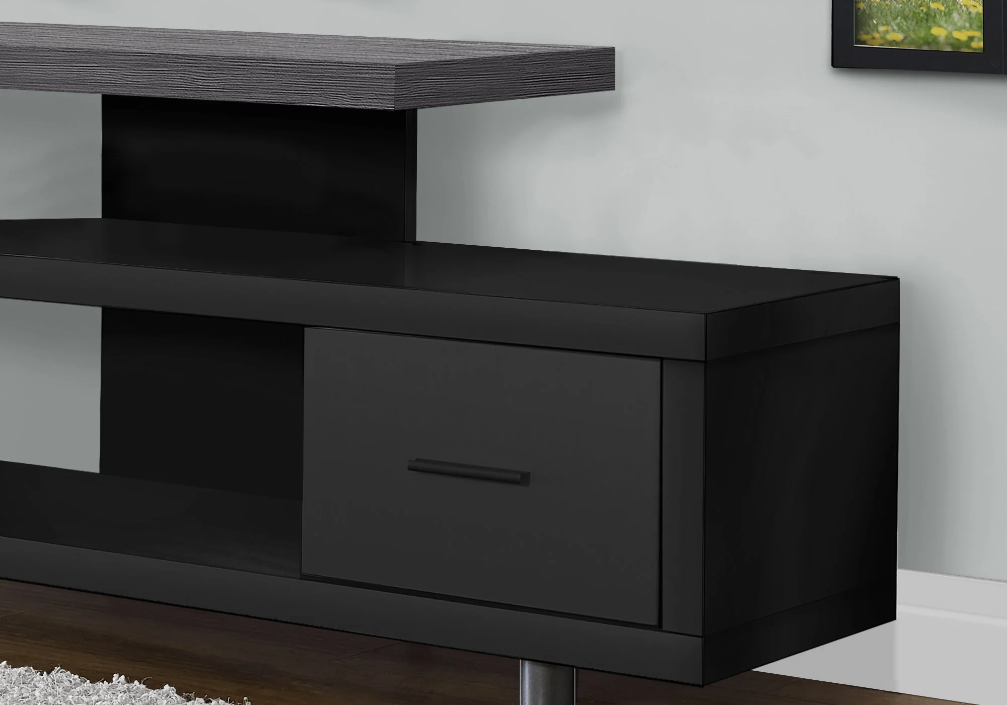 15.75" X 60" X 24" Black Grey Particle Board Hollow Core Metal TV Stand With A Drawer By Homeroots - Image 2