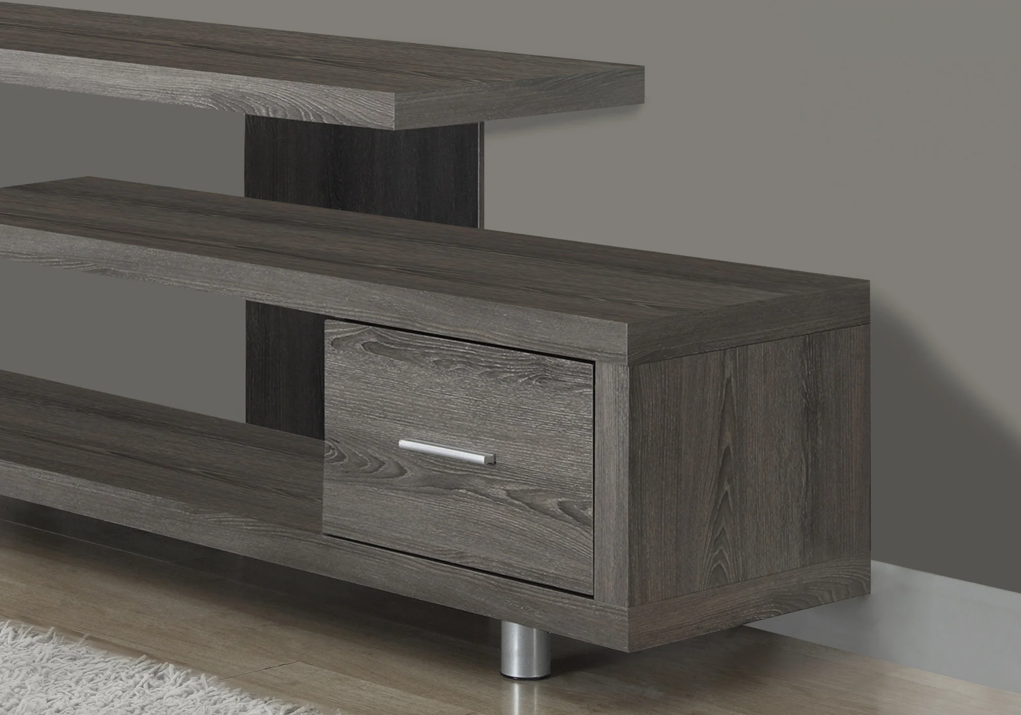 15.75" X 60" X 24" Dark Taupe Silver Particle Board Hollow Core Metal TV Stand With A Drawer By Homeroots - Image 2