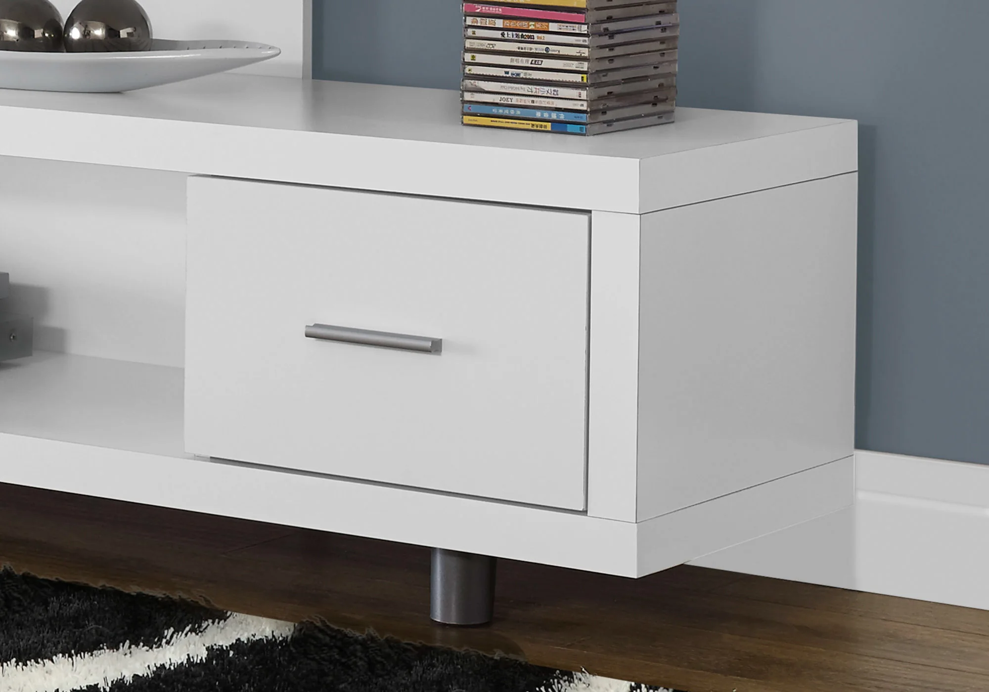 15.75" X 60" X 24" White Silver Particle Board Hollow Core Metal TV Stand With A Drawer By Homeroots - Image 2