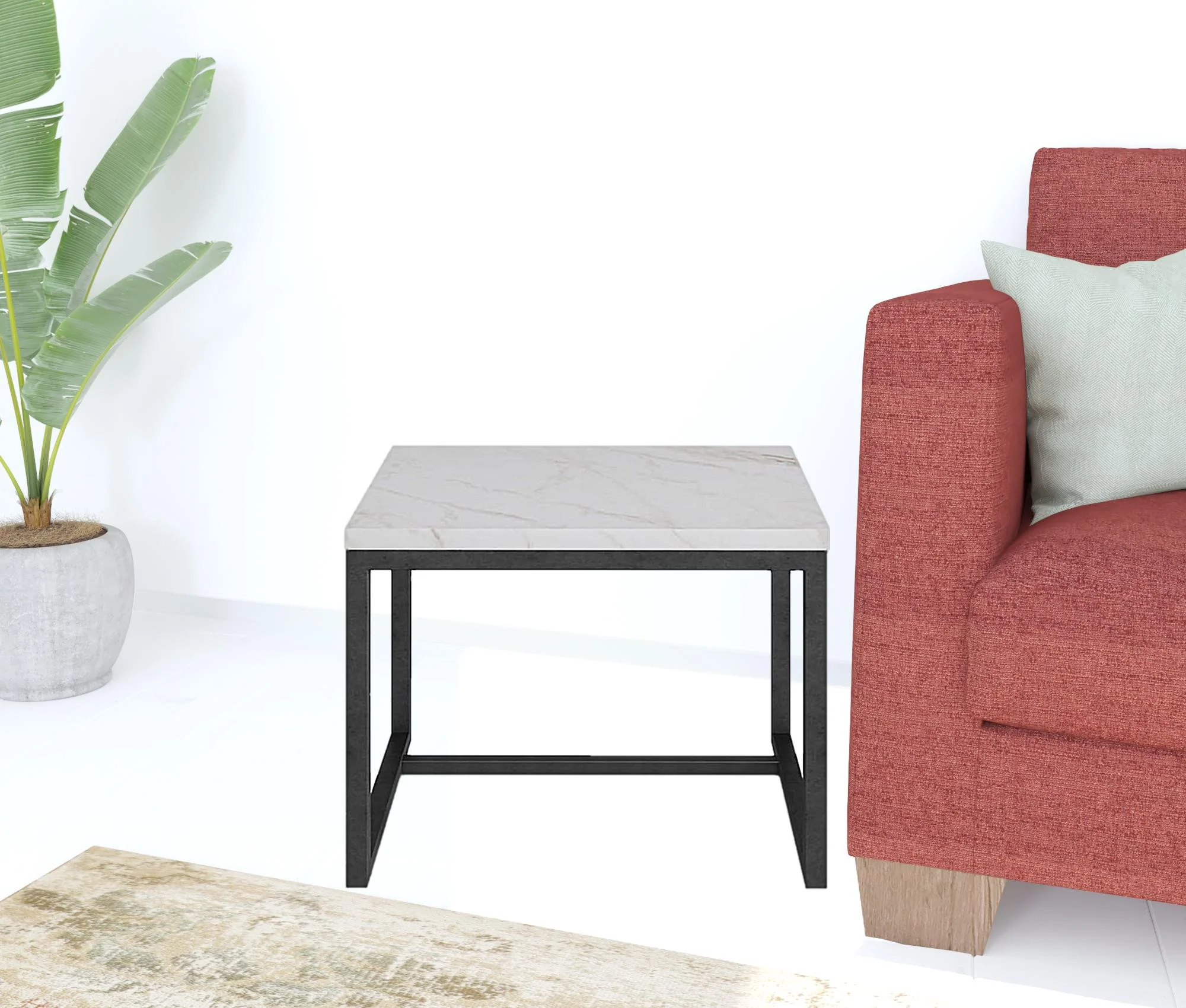 15" Black And White Stone And Metal Square End Table By Homeroots - Image 3