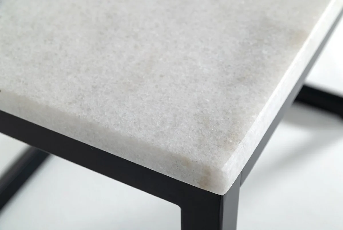 15" Black And White Stone And Metal Square End Table By Homeroots - Image 4