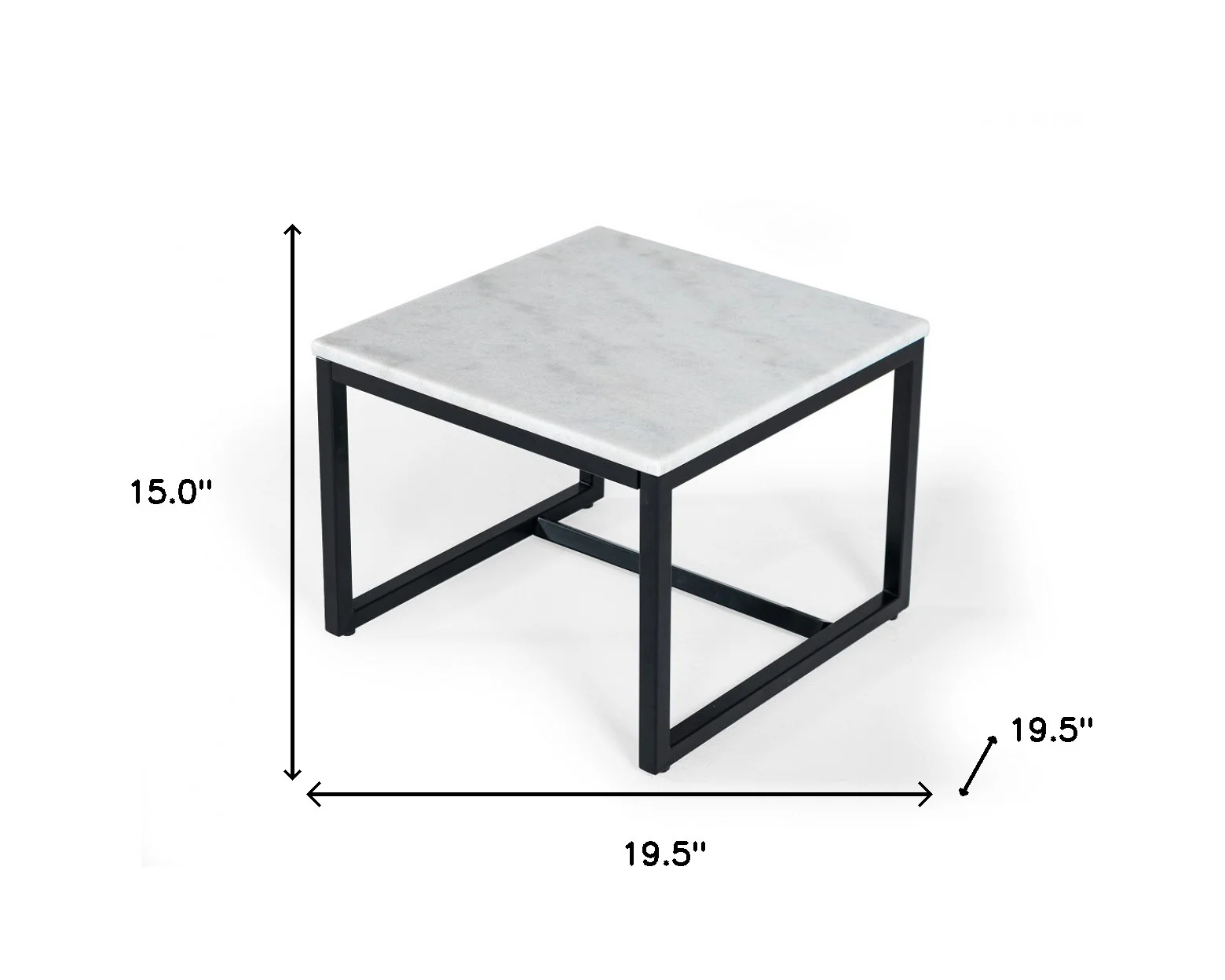 15" Black And White Stone And Metal Square End Table By Homeroots - Image 5