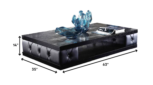 15" Black Leatherette Coffee Table with Crystals By Homeroots - Image 2