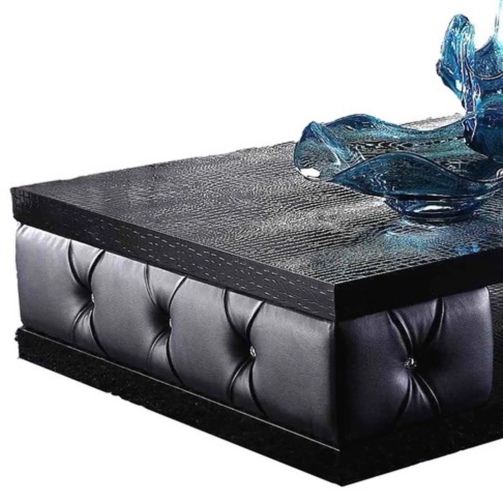 15" Black Leatherette Coffee Table with Crystals By Homeroots - Image 4