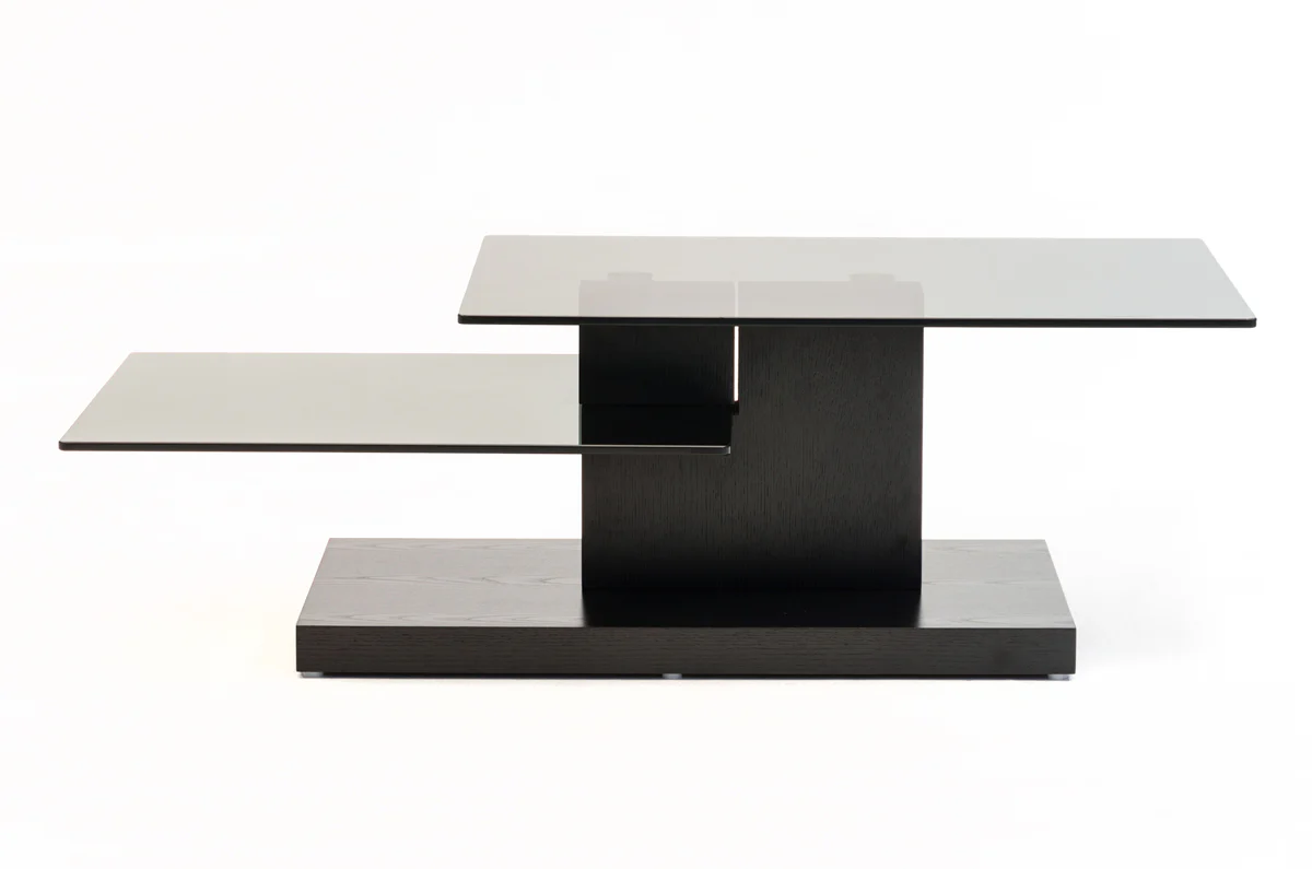 15' Black Oak MDF and Glass Coffee Table By Homeroots - Image 2