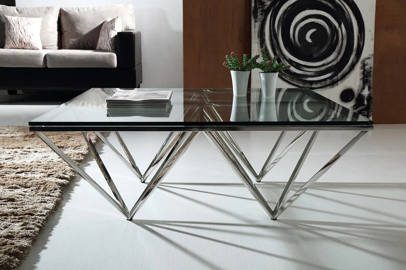 15' Glass and Stainless Coffee Table By Homeroots - Image 2