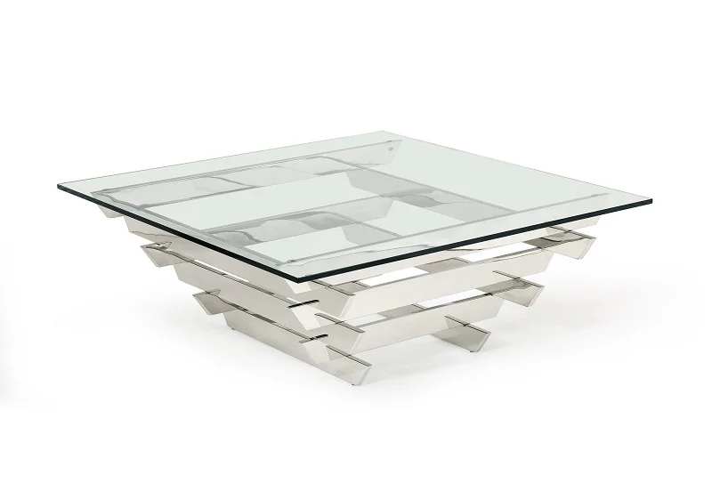 15' Glass and Stainless Steel Square Coffee Table By Homeroots