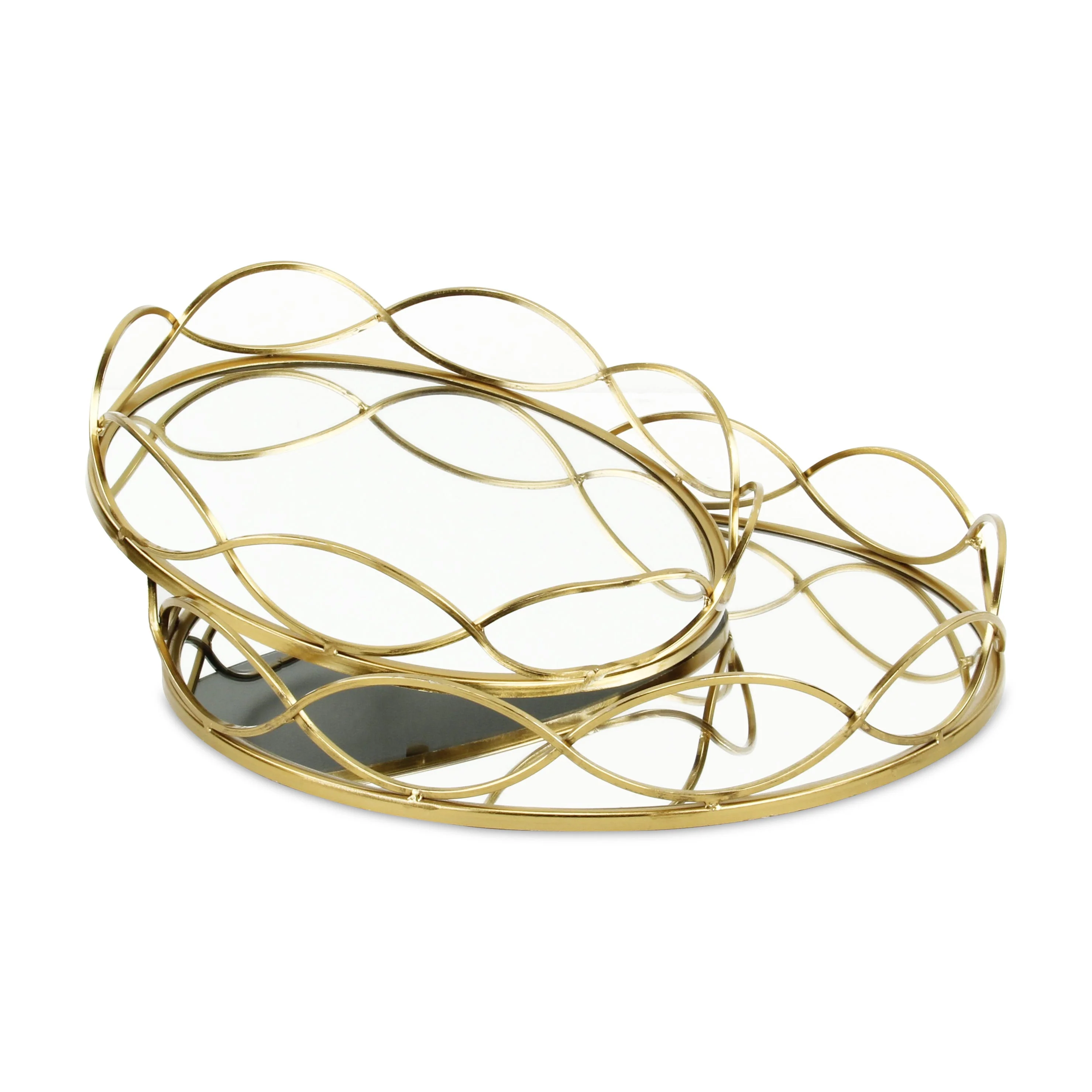 15" Gold Round Metal Handmade Tray With Handles By Homeroots - Image 4