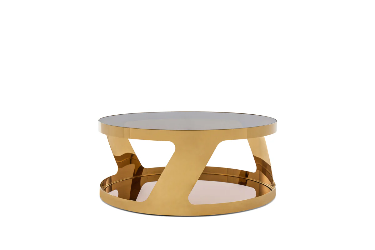 15' Gold Steel and Glass Round Coffee Table By Homeroots - Image 3