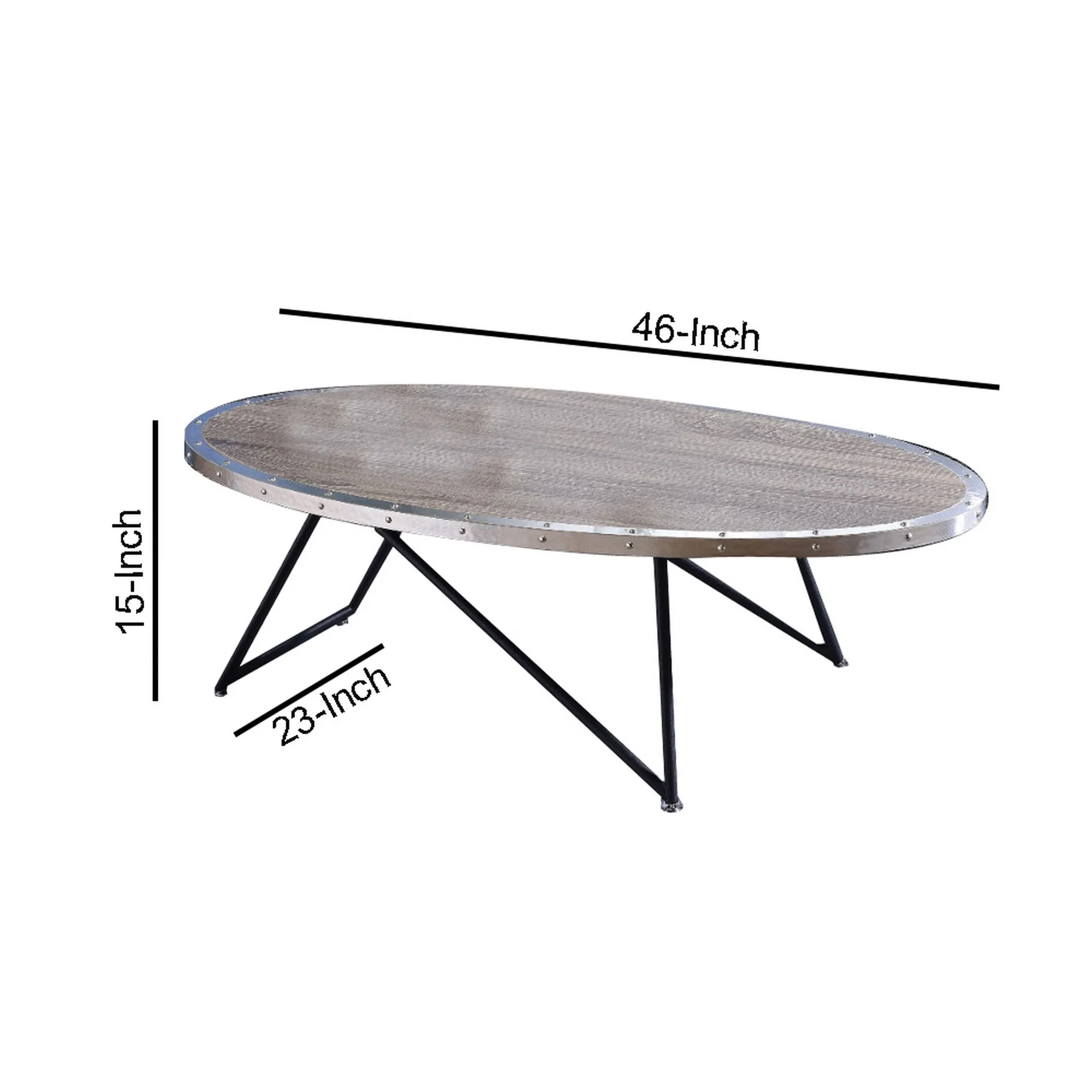 15 Inch Oval Coffee Table With Irregular Metal Base, Gray By Benzara - Image 3