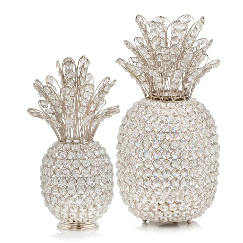15" Silver Faux Crystal Pineapple Sculpture By Homeroots - Image 2